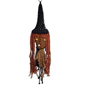 Spooky Vintage Macrame jute rope witch hanging wall decor bones tooth creepy